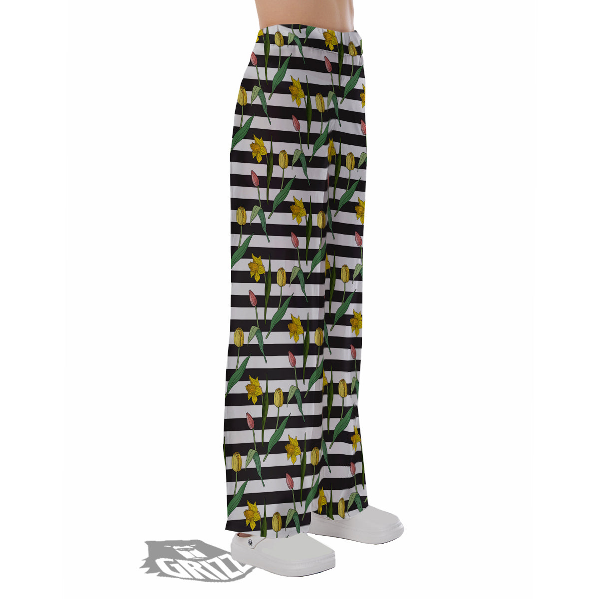 Striped Daffodil Yellow Print Pattern Pajama Pants-grizzshop