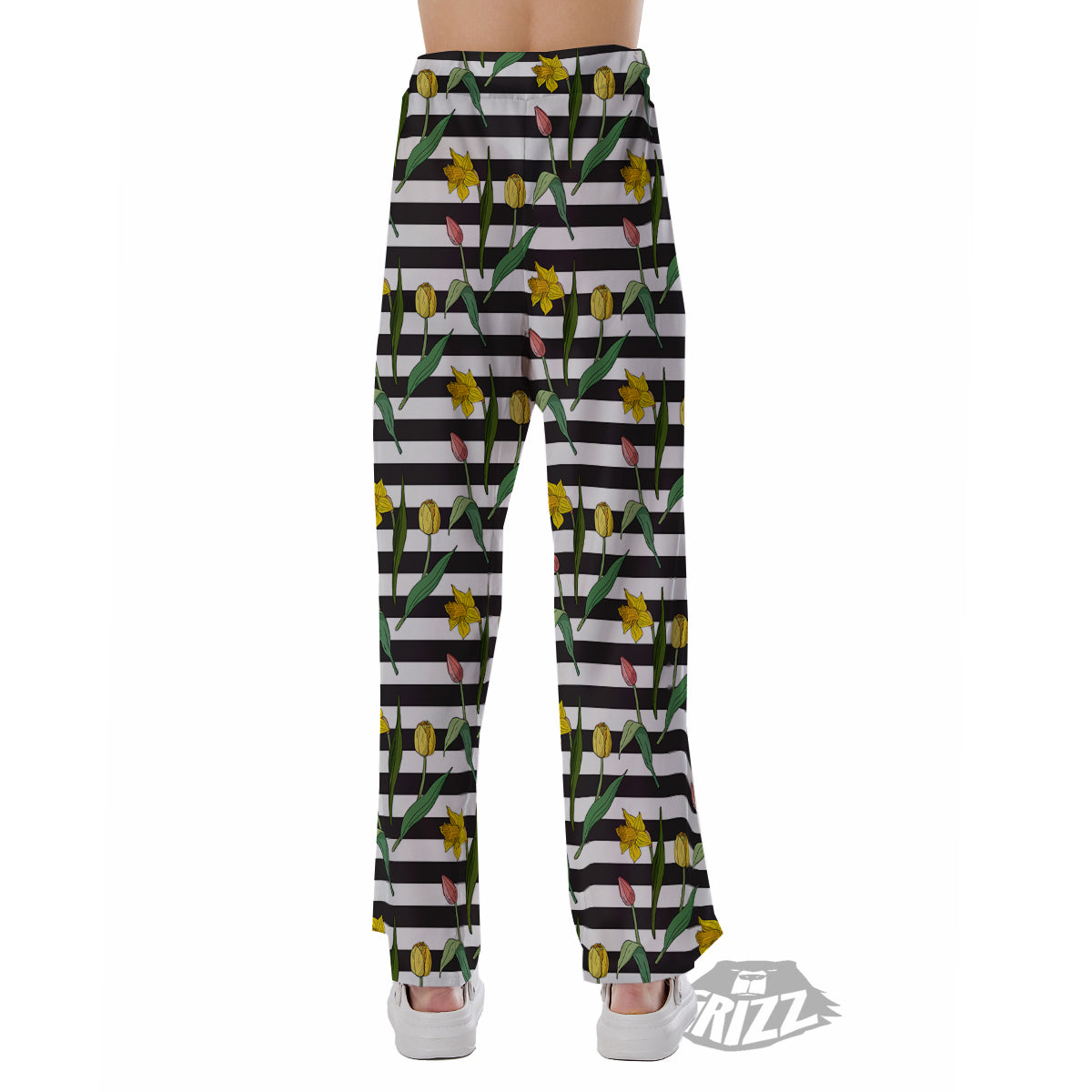 Striped Daffodil Yellow Print Pattern Pajama Pants-grizzshop