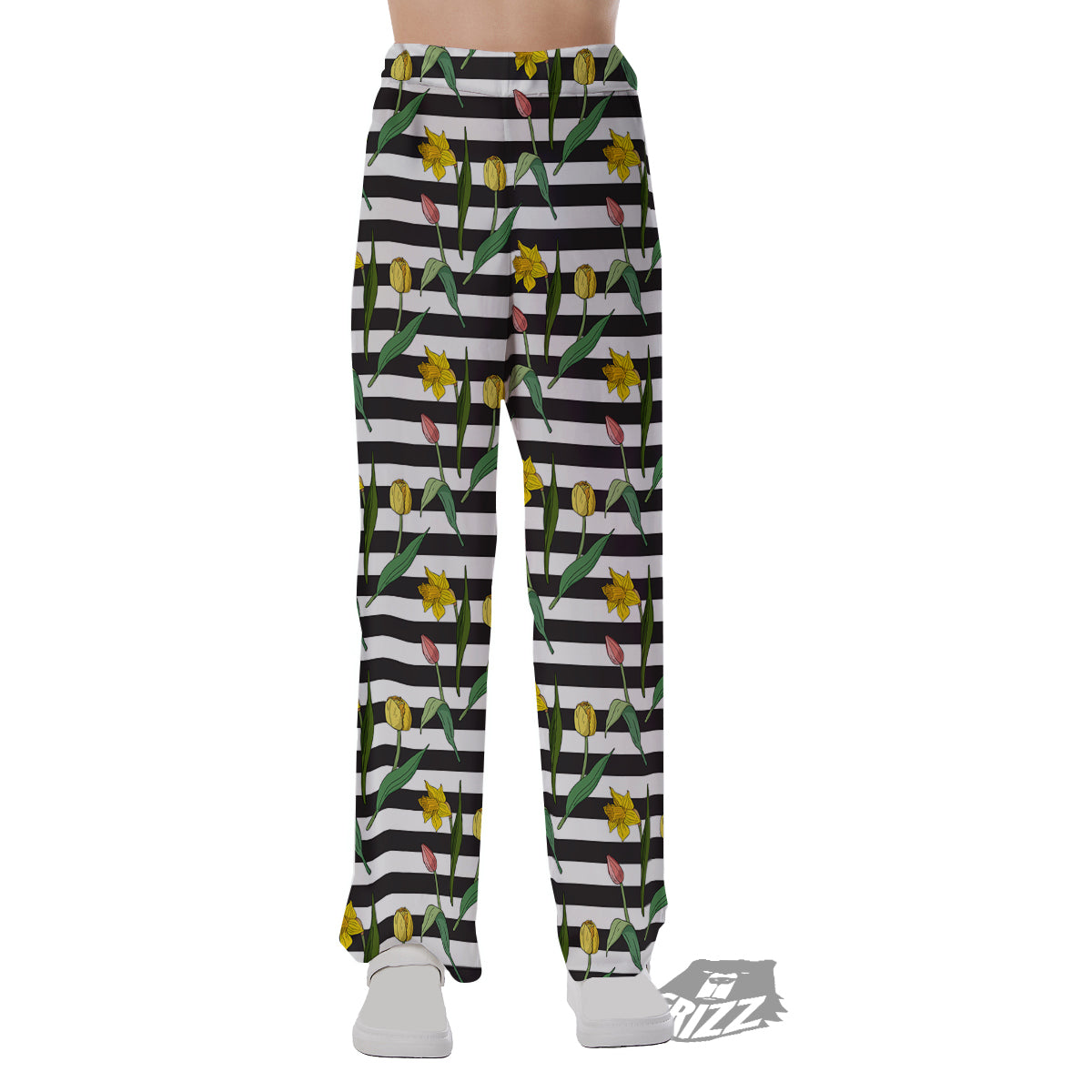 Striped Daffodil Yellow Print Pattern Pajama Pants-grizzshop
