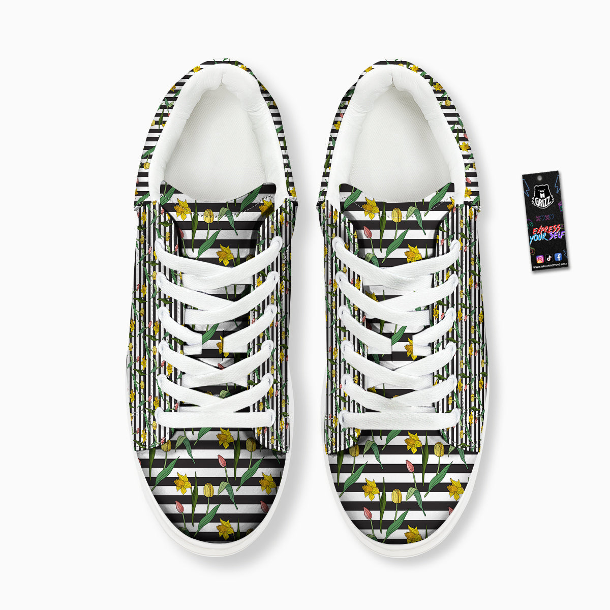 Striped Daffodil Yellow Print Pattern Platform Shoes-grizzshop
