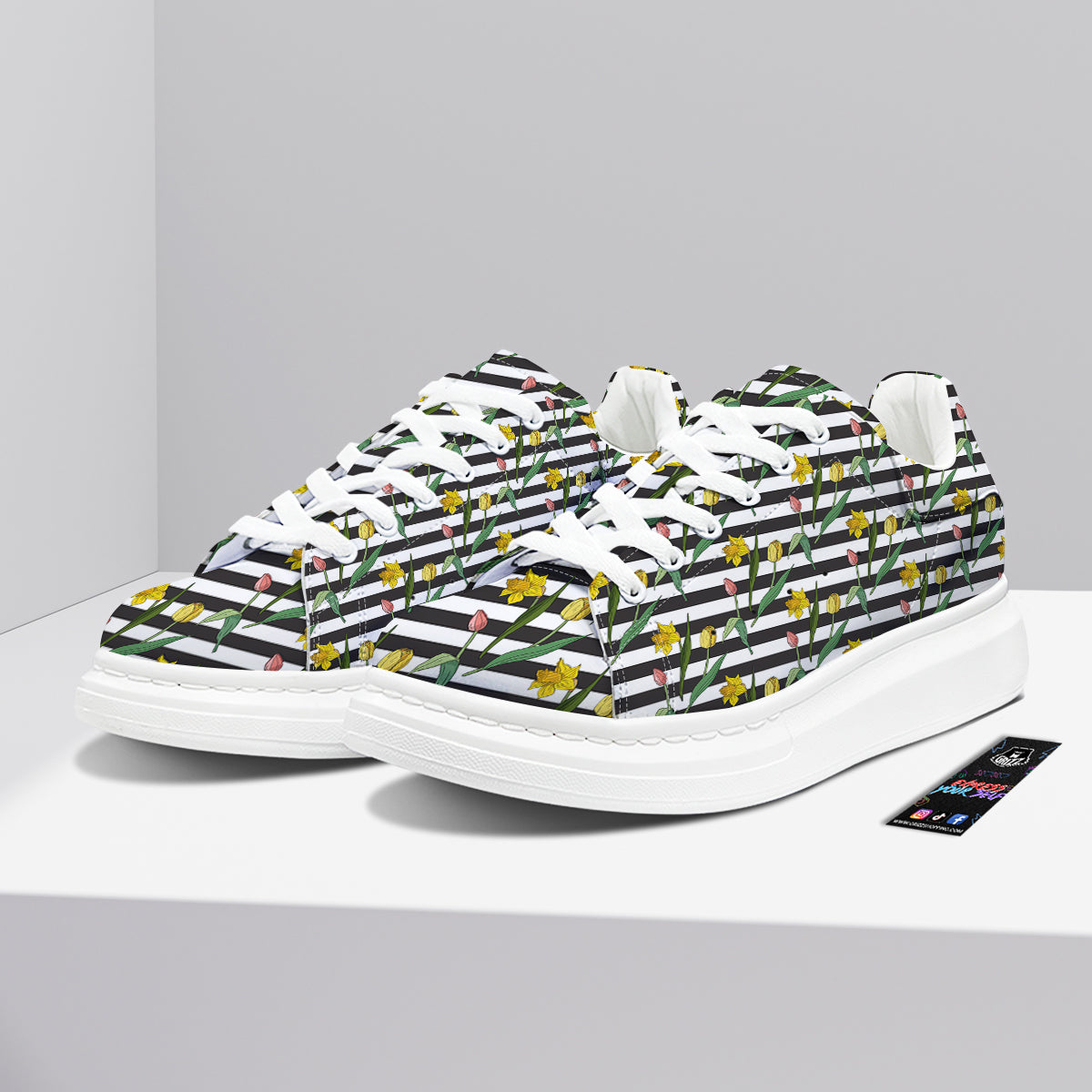 Striped Daffodil Yellow Print Pattern Platform Shoes-grizzshop