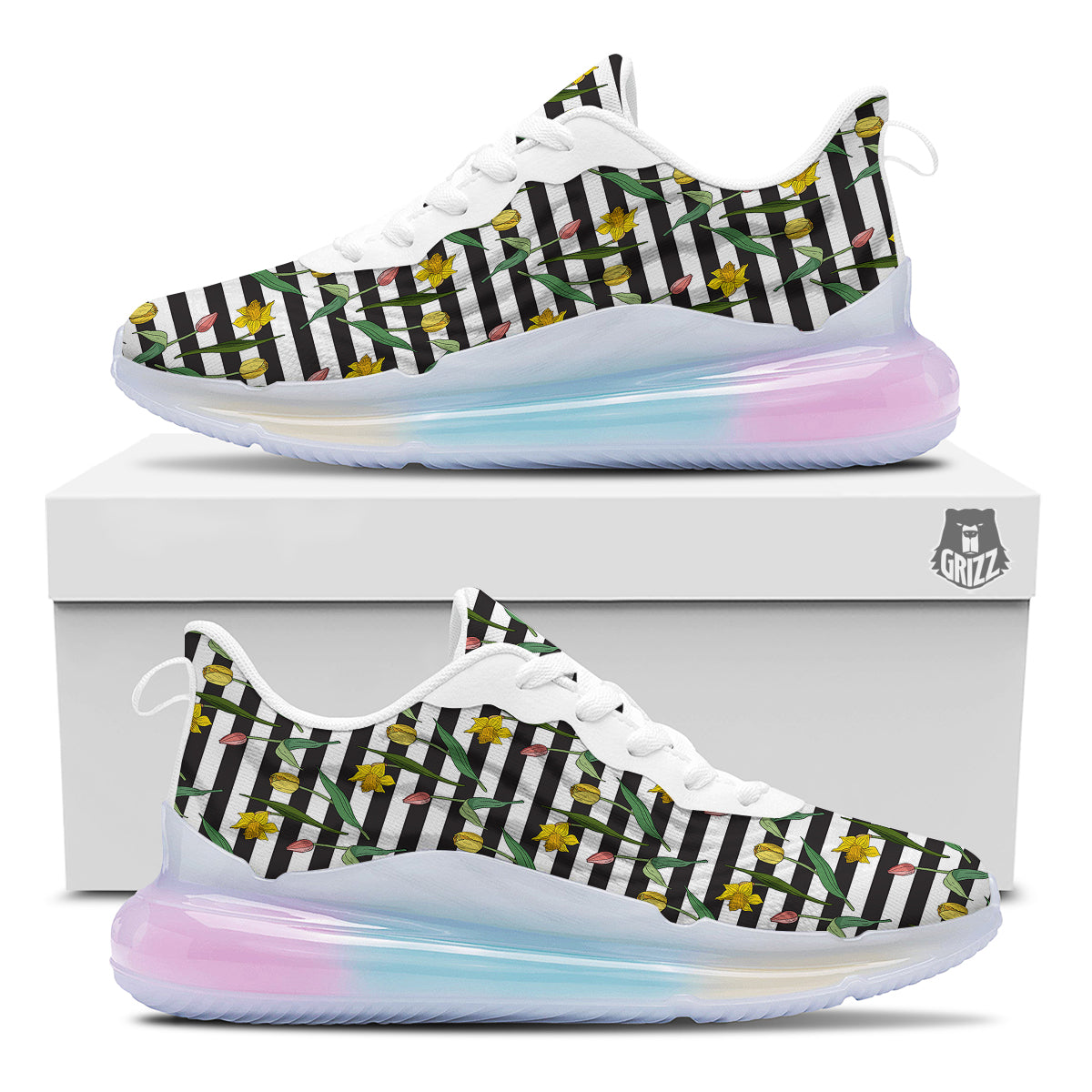 Striped Daffodil Yellow Print Pattern Running Sneakers-grizzshop