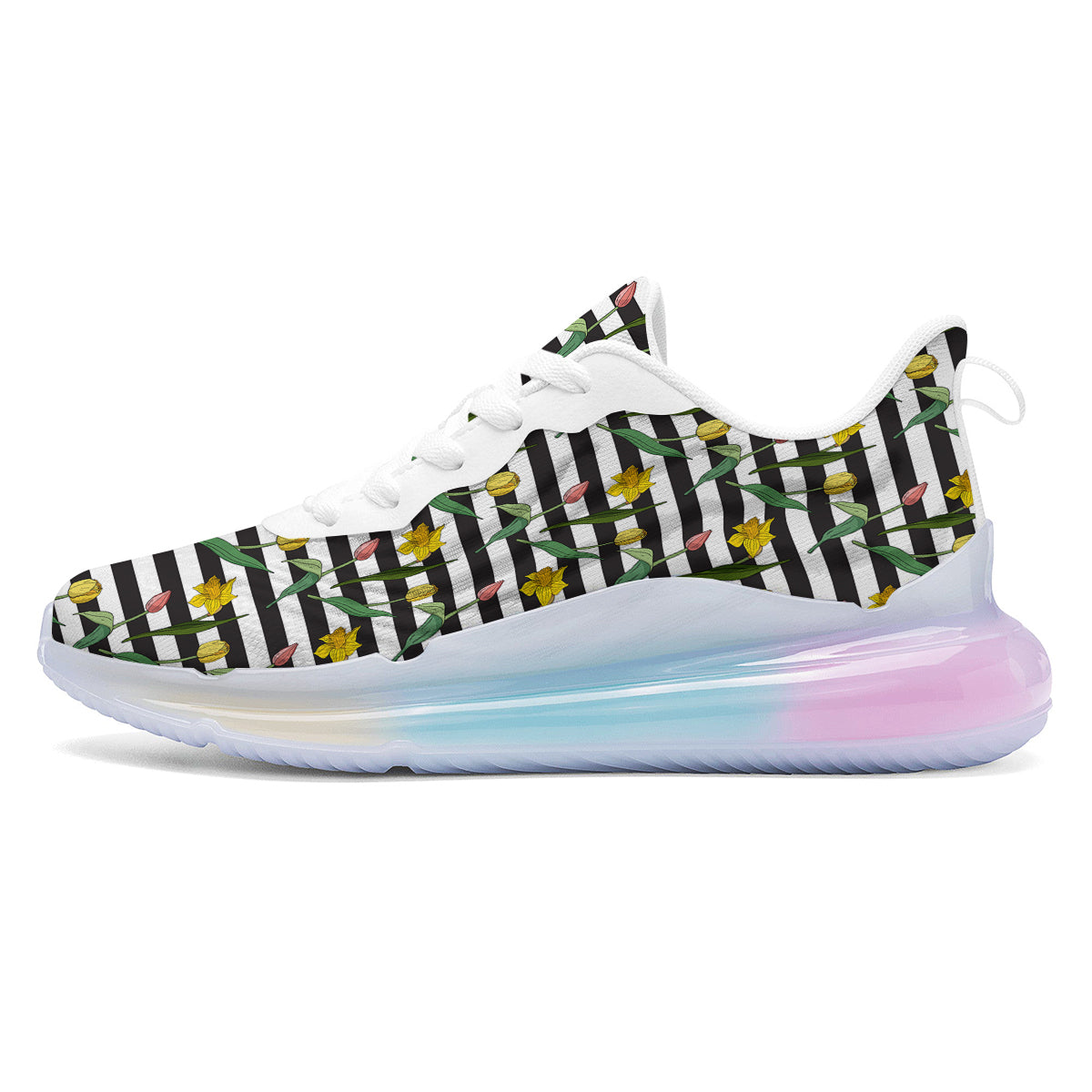 Striped Daffodil Yellow Print Pattern Running Sneakers-grizzshop