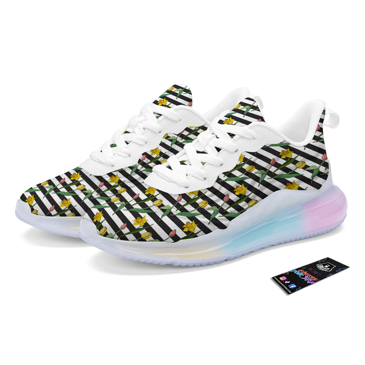 Striped Daffodil Yellow Print Pattern Running Sneakers-grizzshop