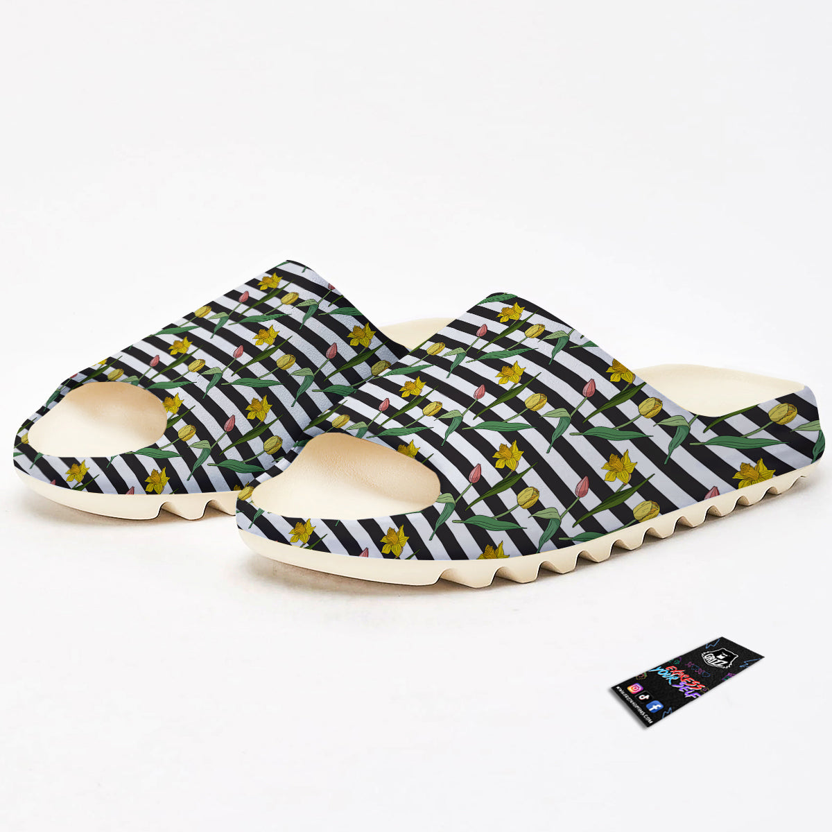 Striped Daffodil Yellow Print Pattern Sandals-grizzshop