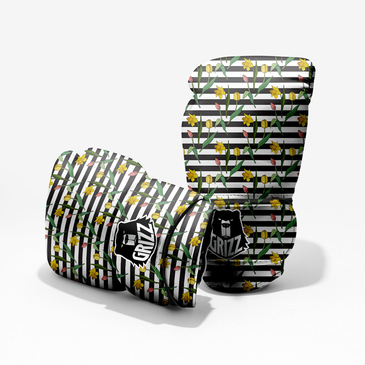 Striped Daffodil Yellow Print Pattern Pro Boxing Glove