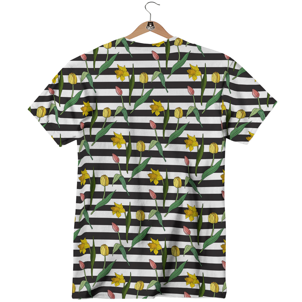 Striped Daffodil Yellow Print Pattern T-Shirt-grizzshop