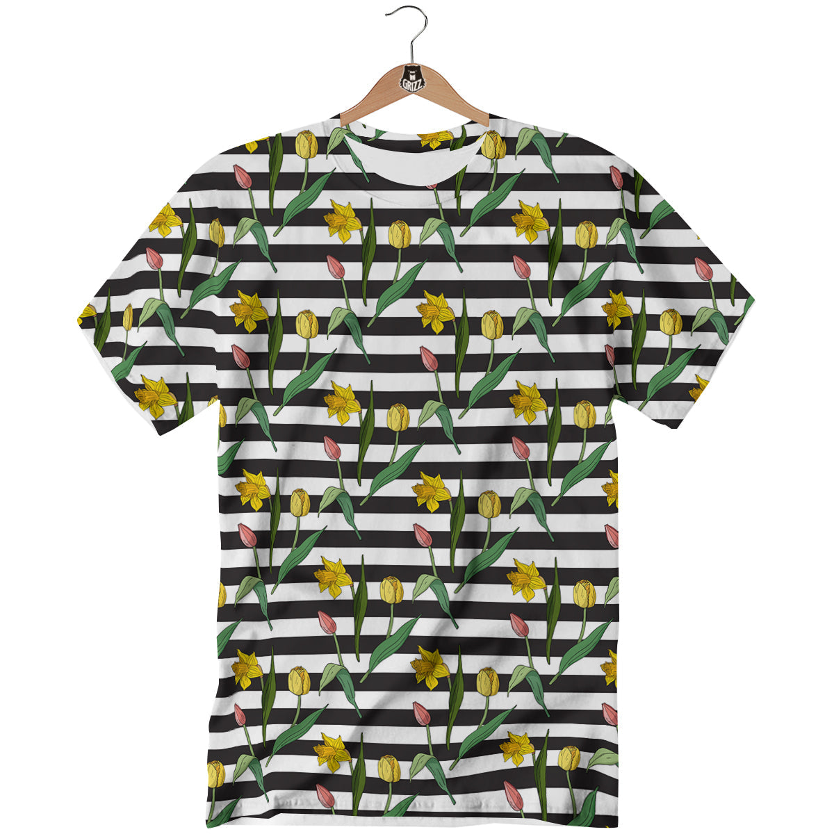 Striped Daffodil Yellow Print Pattern T-Shirt-grizzshop