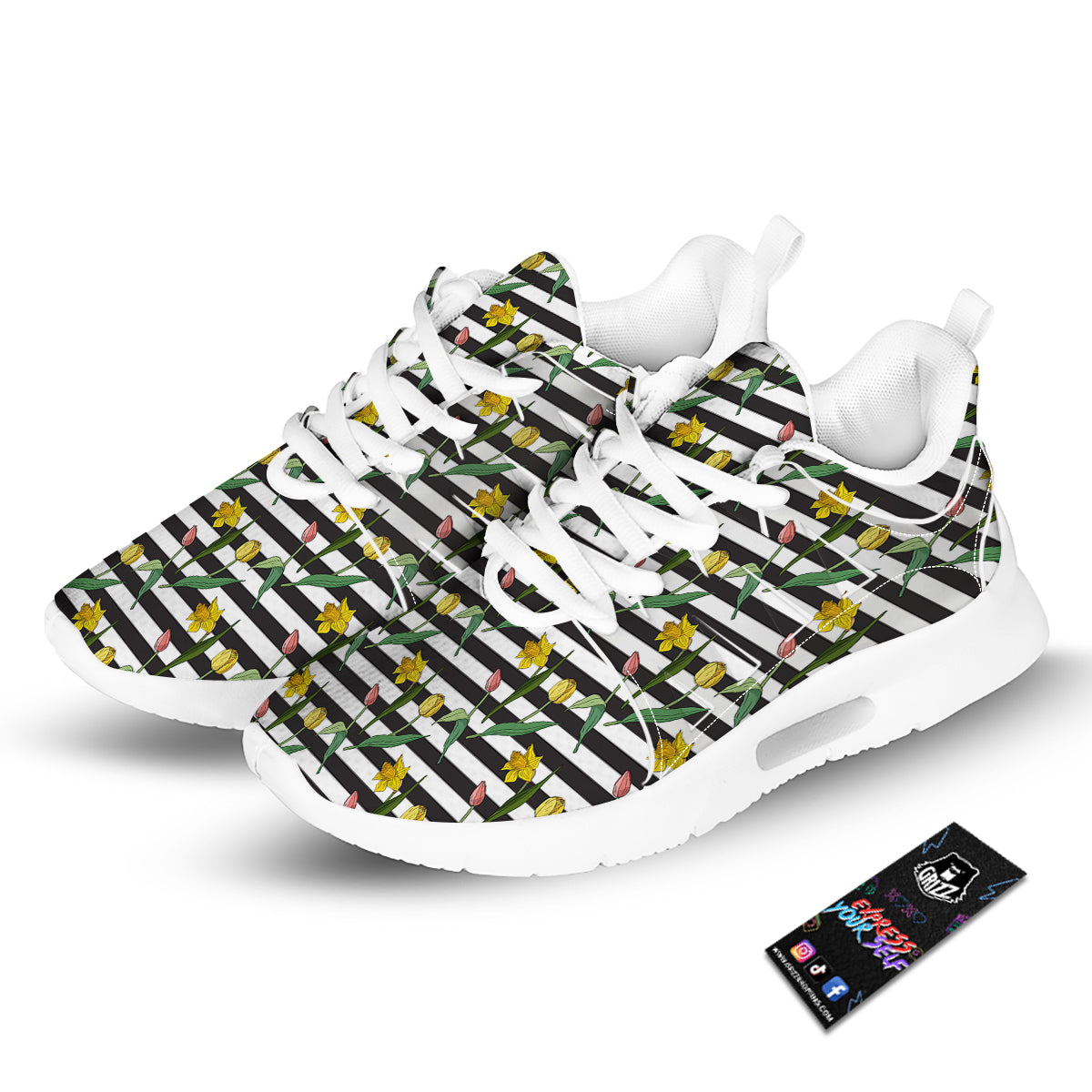 Striped Daffodil Yellow Print Pattern Tennis Shoes-grizzshop