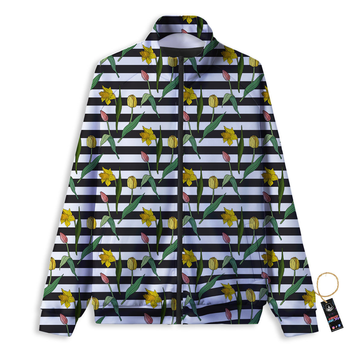 Striped Daffodil Yellow Print Pattern Track Jacket-grizzshop