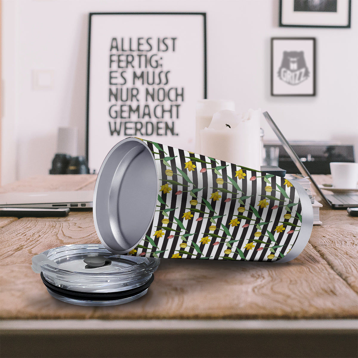 Striped Daffodil Yellow Print Pattern Tumbler-grizzshop