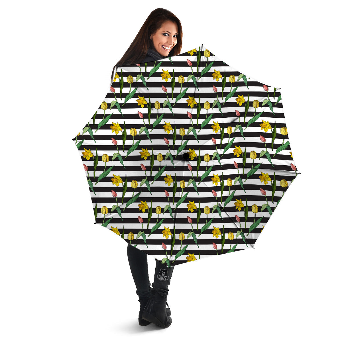 Striped Daffodil Yellow Print Pattern Umbrella-grizzshop