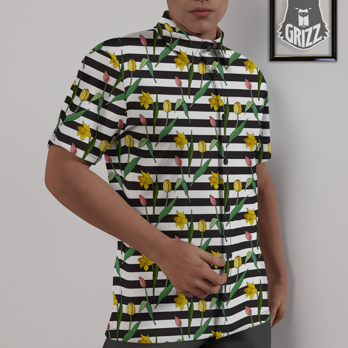 Striped Daffodil Yellow Print Pattern Untucked Shirts-grizzshop