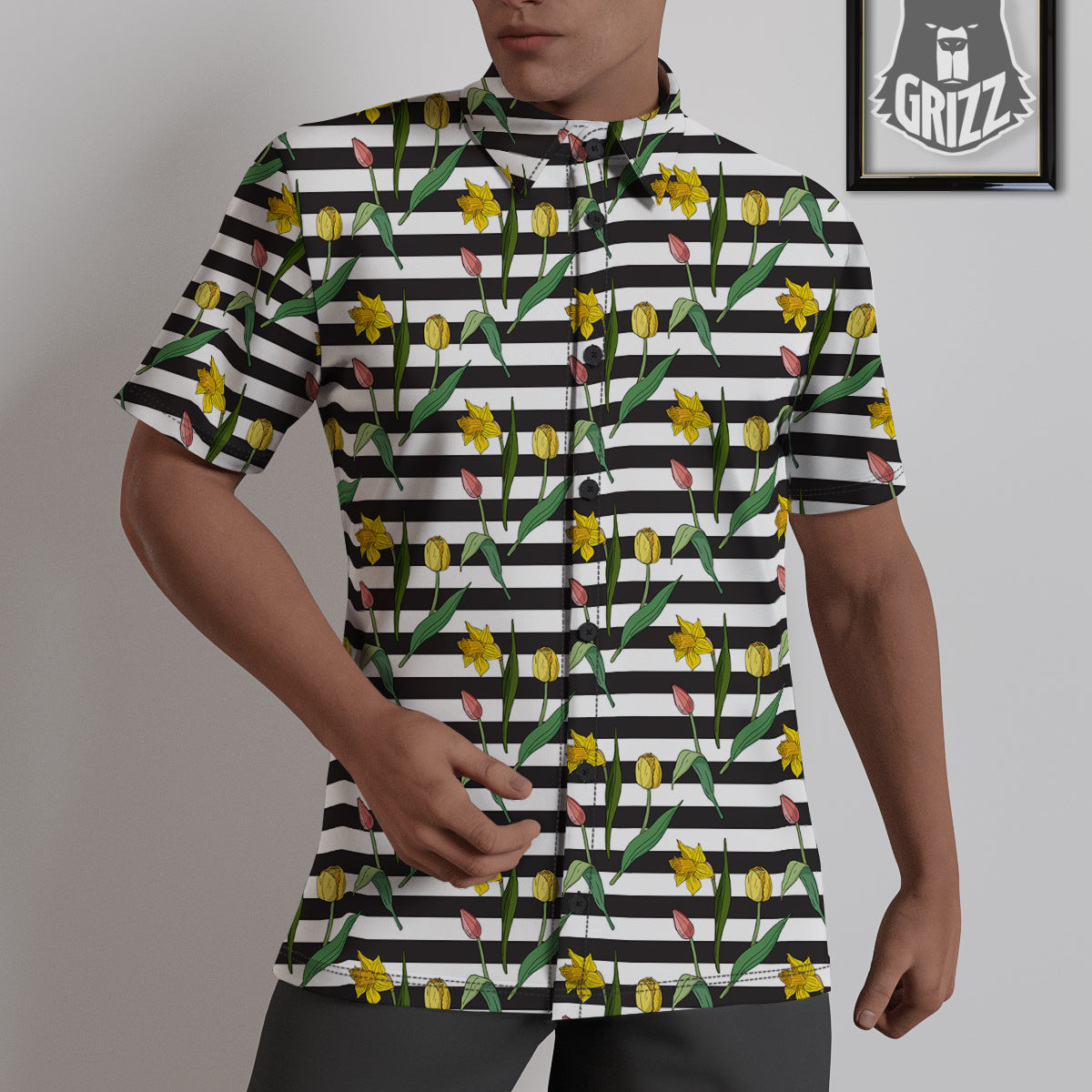 Striped Daffodil Yellow Print Pattern Untucked Shirts-grizzshop