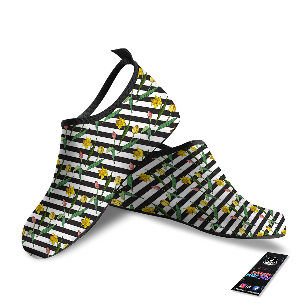 Striped Daffodil Yellow Print Pattern Water Shoes-grizzshop