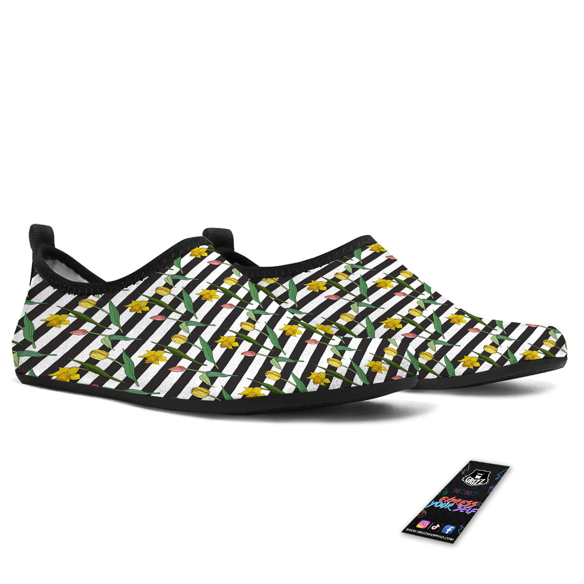 Striped Daffodil Yellow Print Pattern Water Shoes-grizzshop