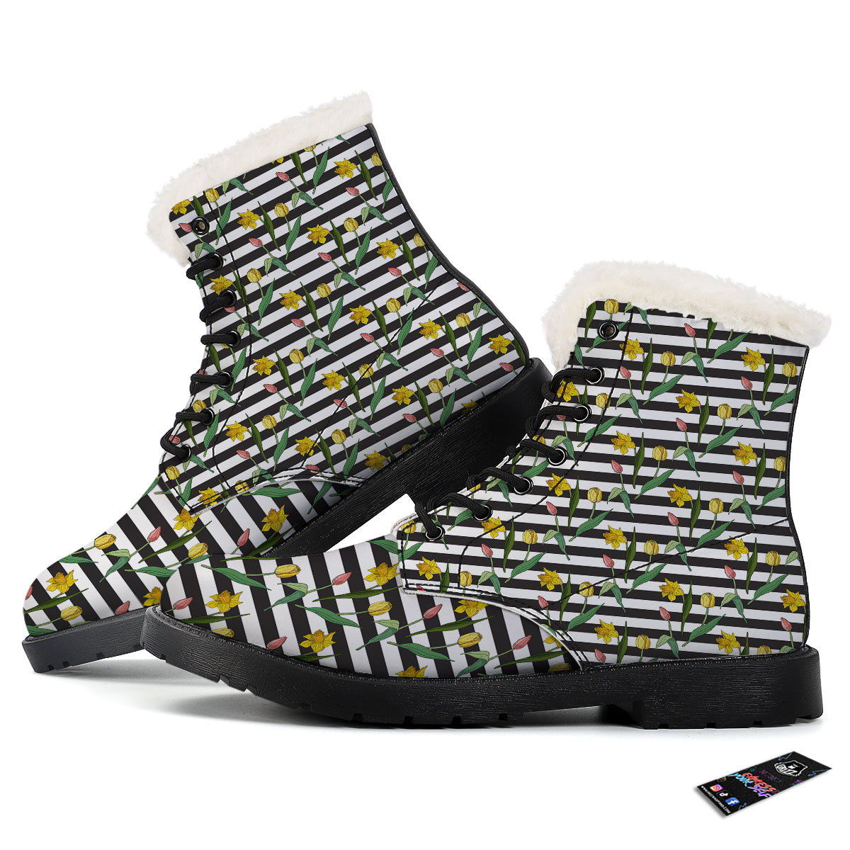 Striped Daffodil Yellow Print Pattern Winter Boots-grizzshop