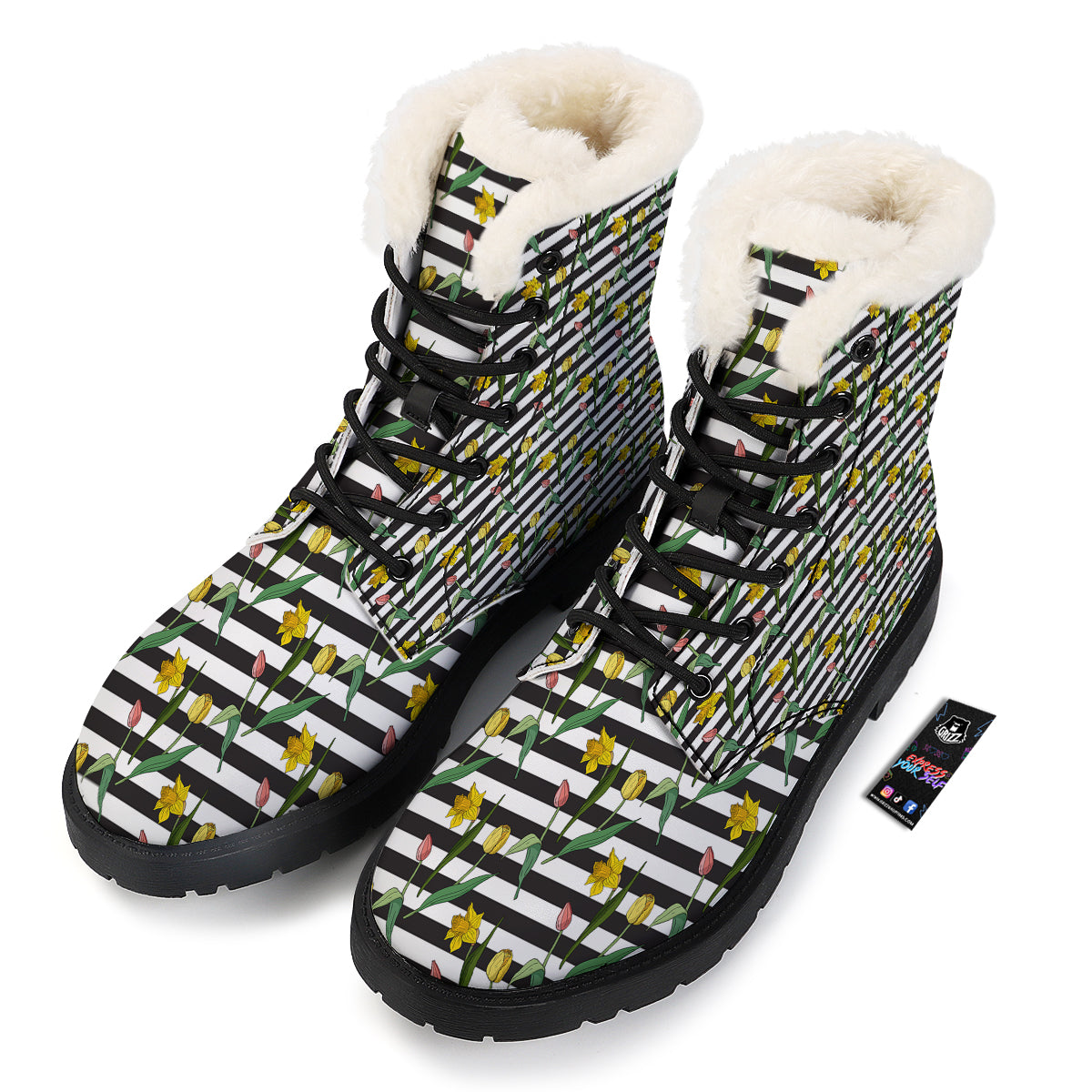 Striped Daffodil Yellow Print Pattern Winter Boots-grizzshop