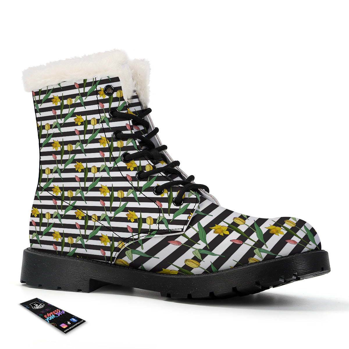 Striped Daffodil Yellow Print Pattern Winter Boots-grizzshop