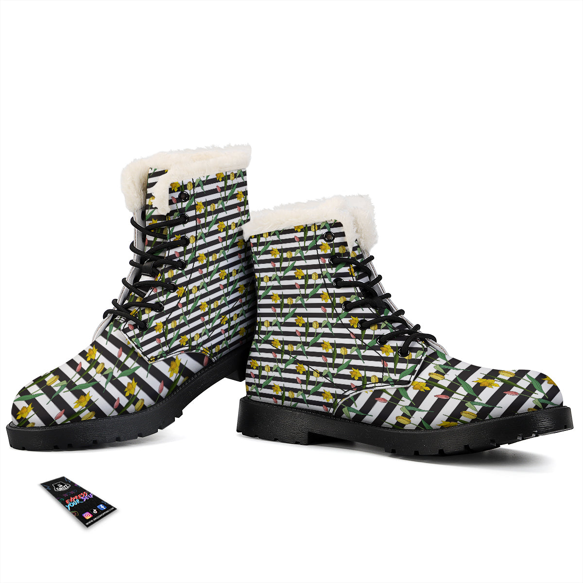 Striped Daffodil Yellow Print Pattern Winter Boots-grizzshop