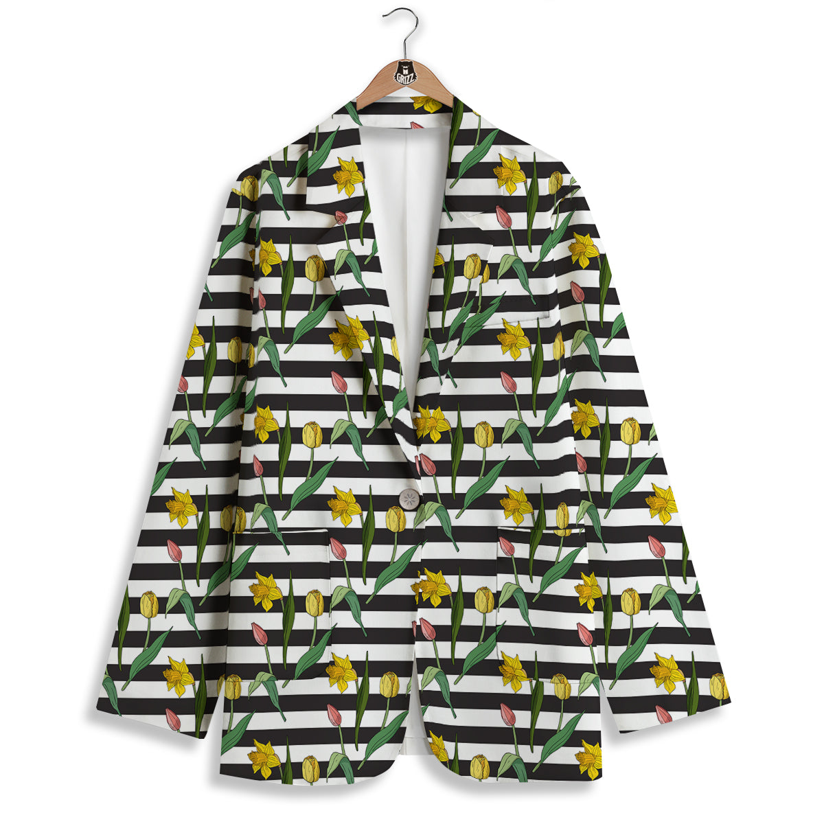 Striped Daffodil Yellow Print Pattern Women's Blazer-grizzshop