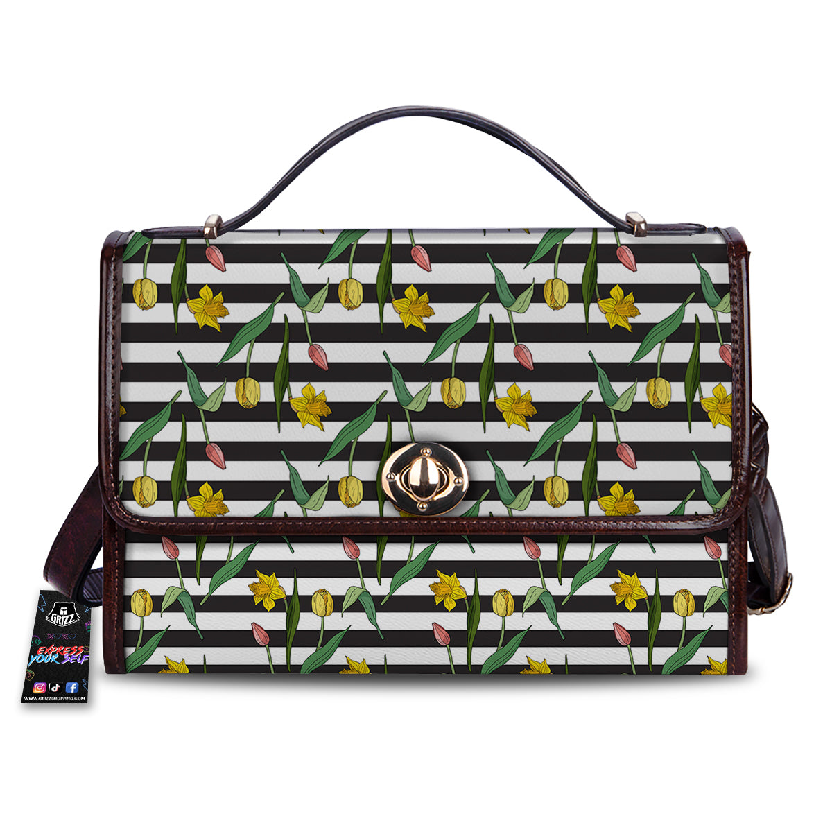 Striped Daffodil Yellow Print Pattern Women's Satchel Bag-grizzshop