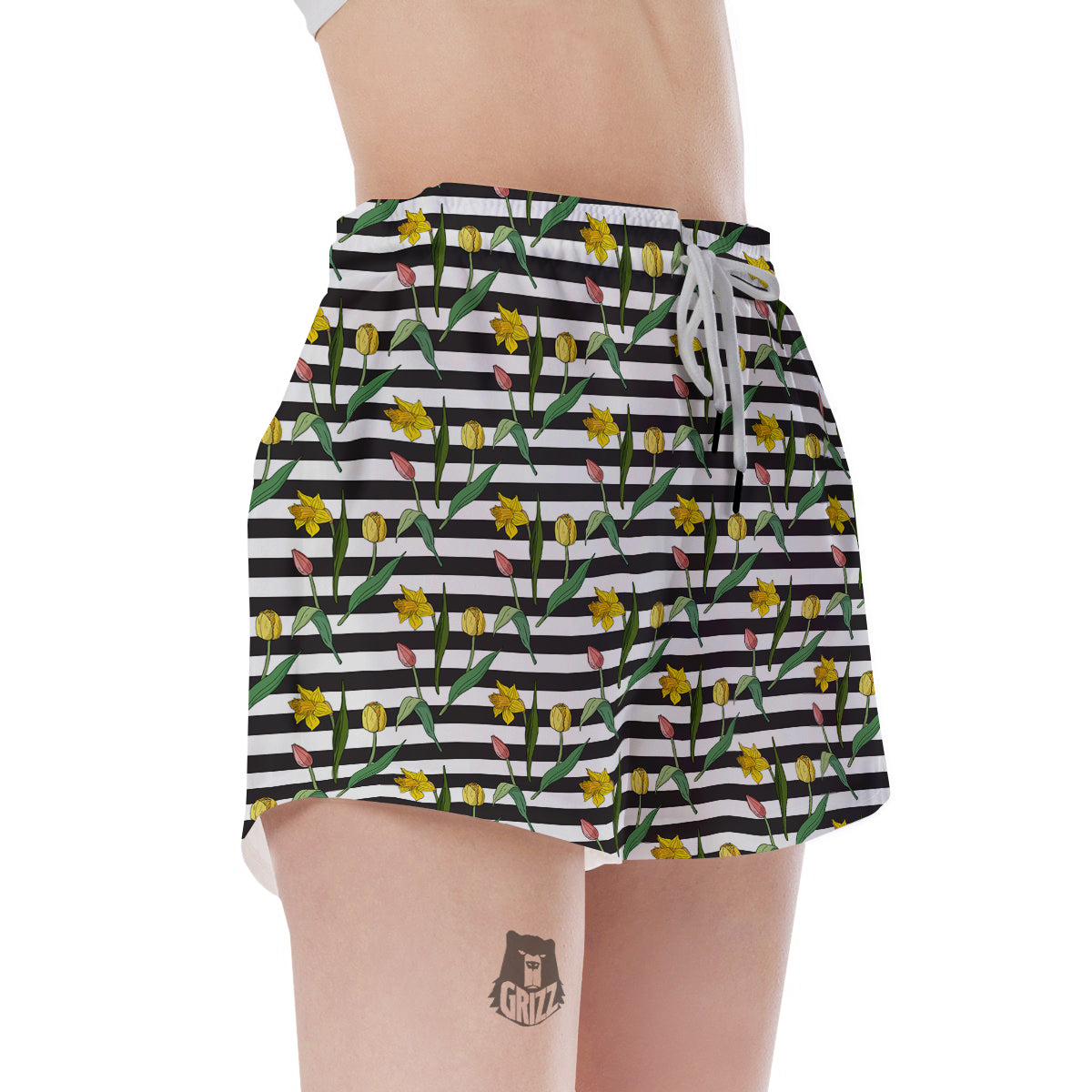 Striped Daffodil Yellow Print Pattern Women's Shorts-grizzshop