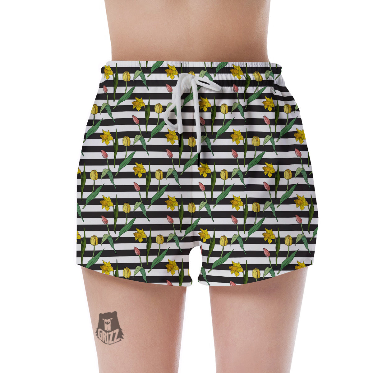 Striped Daffodil Yellow Print Pattern Women's Shorts-grizzshop