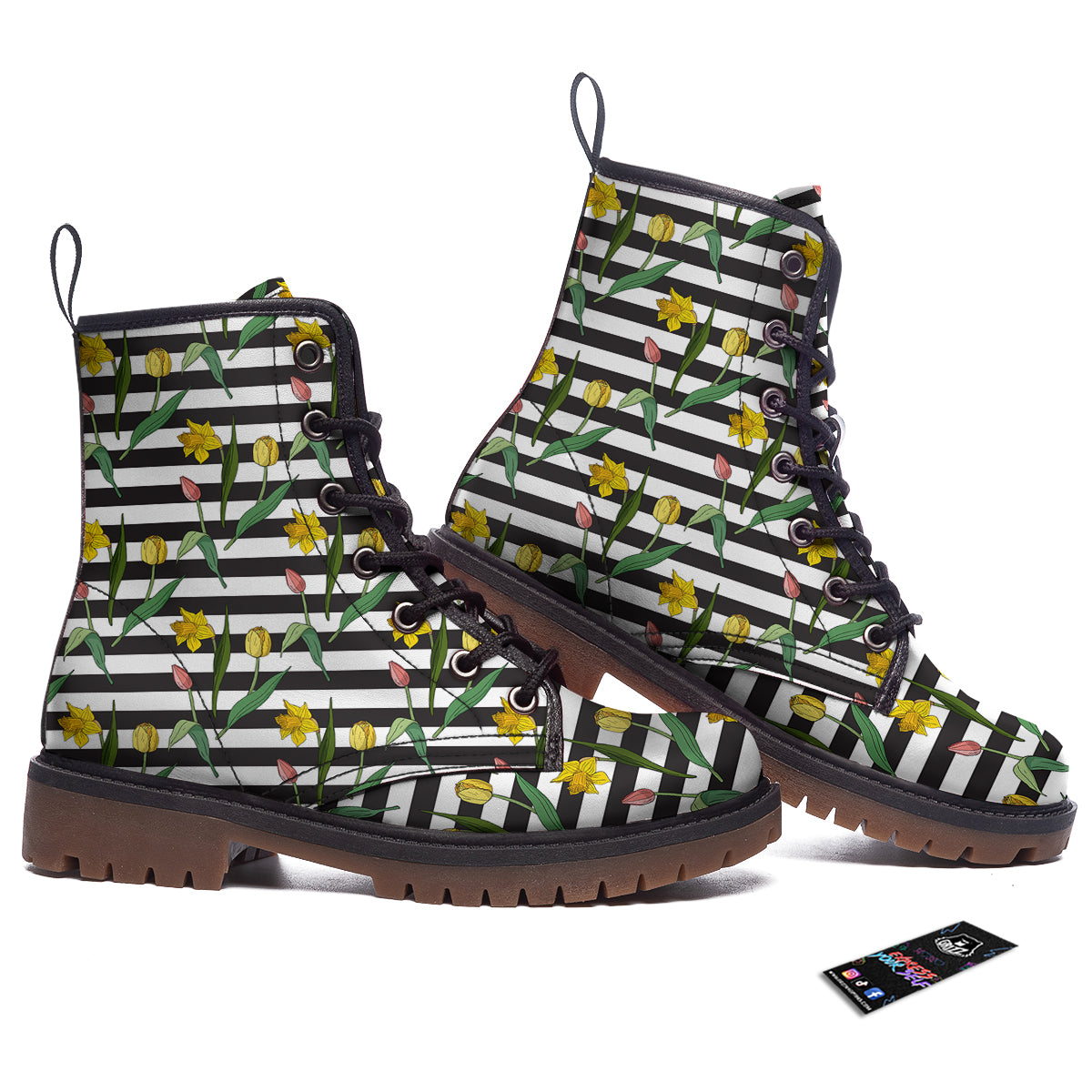 Striped Daffodil Yellow Print Pattern Work Boots-grizzshop