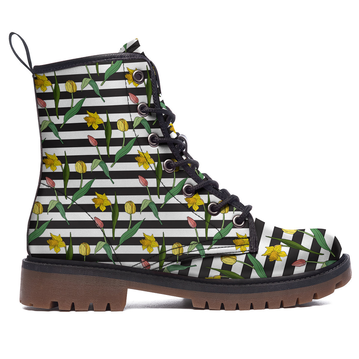 Striped Daffodil Yellow Print Pattern Work Boots-grizzshop
