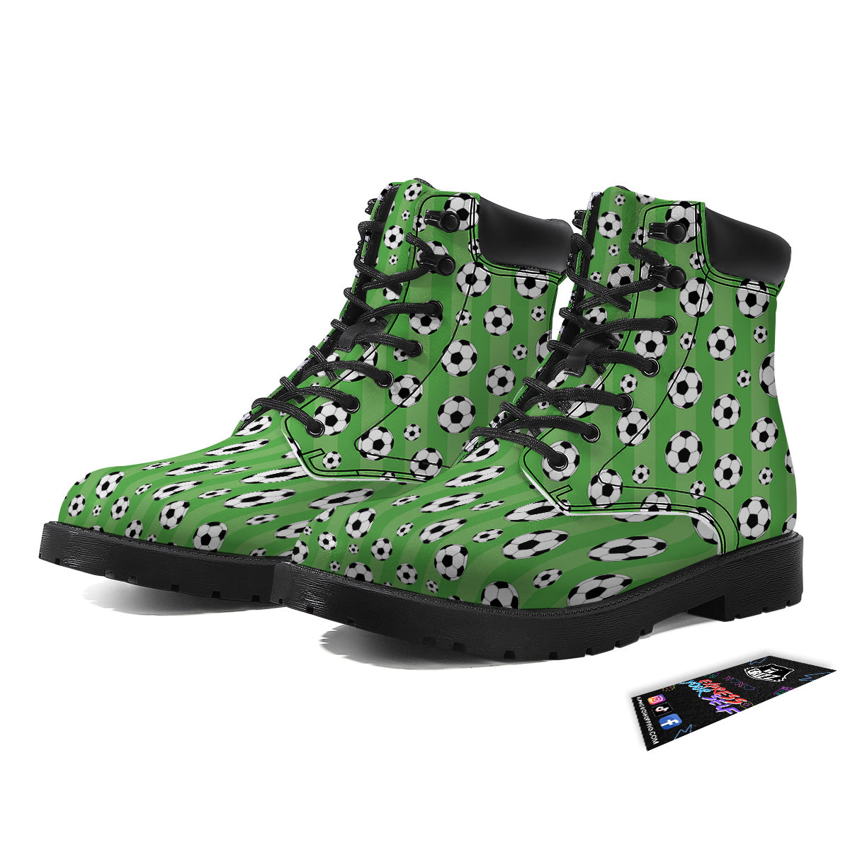 Striped Green Football Print Pattern Boots-grizzshop