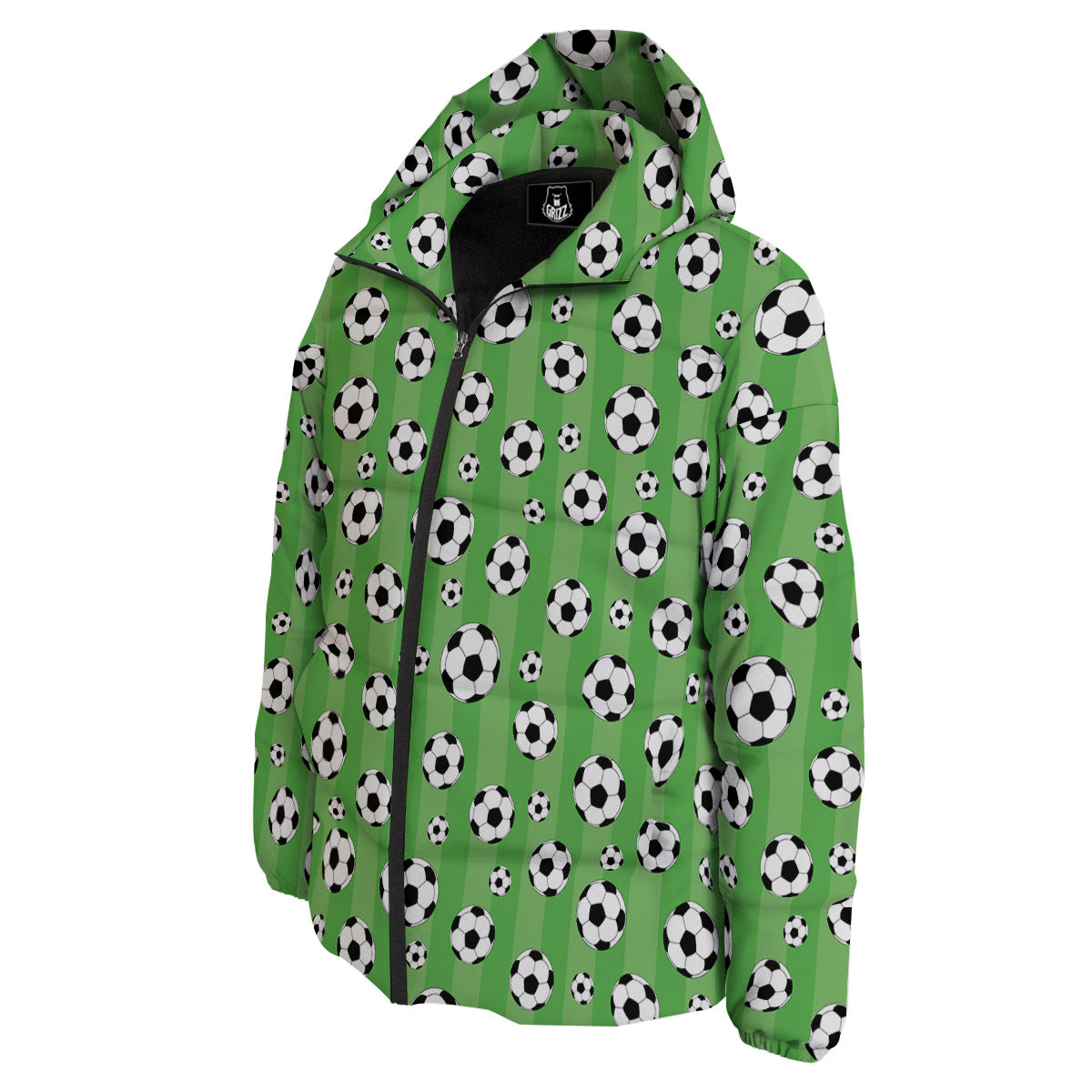 Striped Green Football Print Pattern Down Jacket-grizzshop