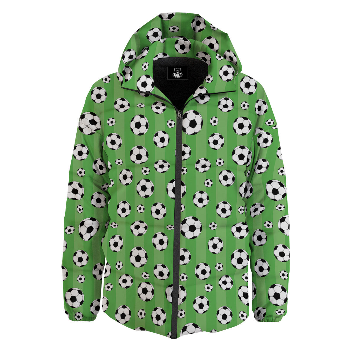 Striped Green Football Print Pattern Down Jacket-grizzshop