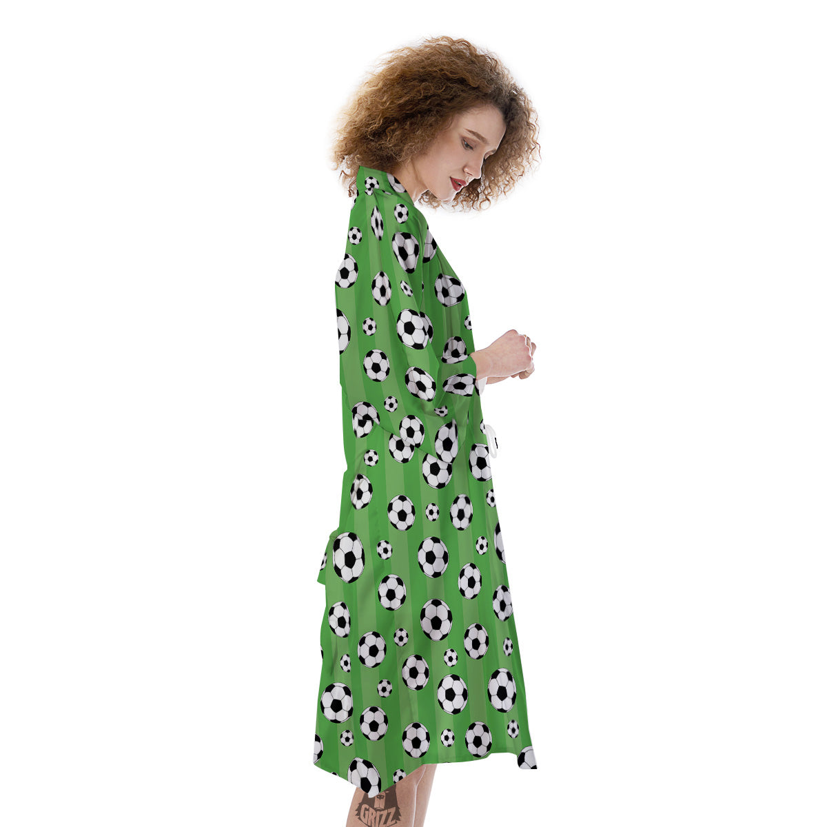 Striped Green Football Print Pattern Kimono-grizzshop