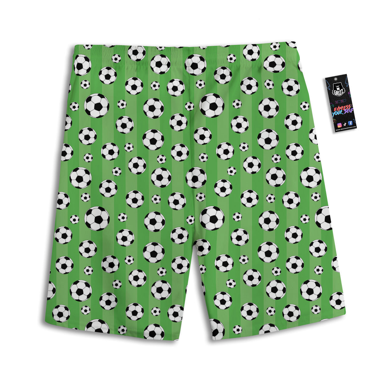 Striped Green Football Print Pattern Men's Athletic Shorts