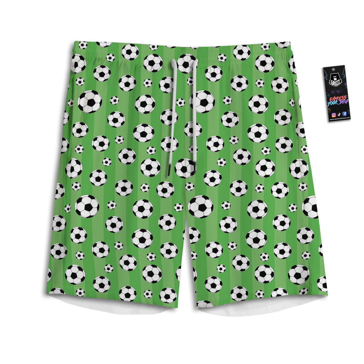 Striped Green Football Print Pattern Men's Athletic Shorts