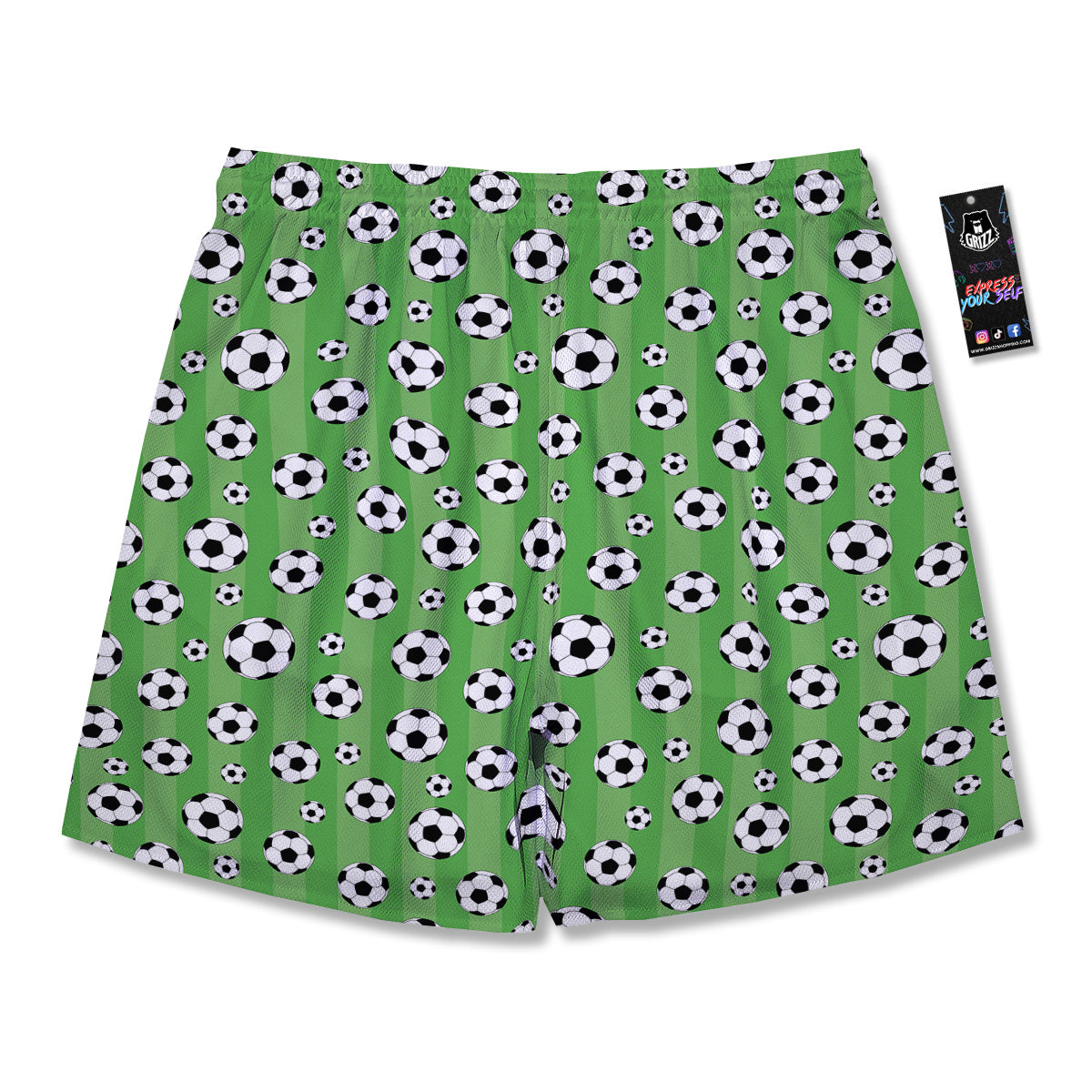 Striped Green Football Print Pattern Men's Running Shorts-grizzshop