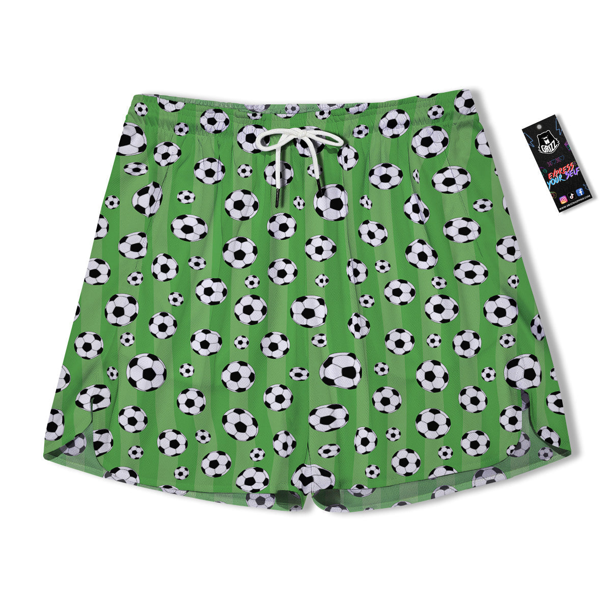 Striped Green Football Print Pattern Men's Running Shorts-grizzshop
