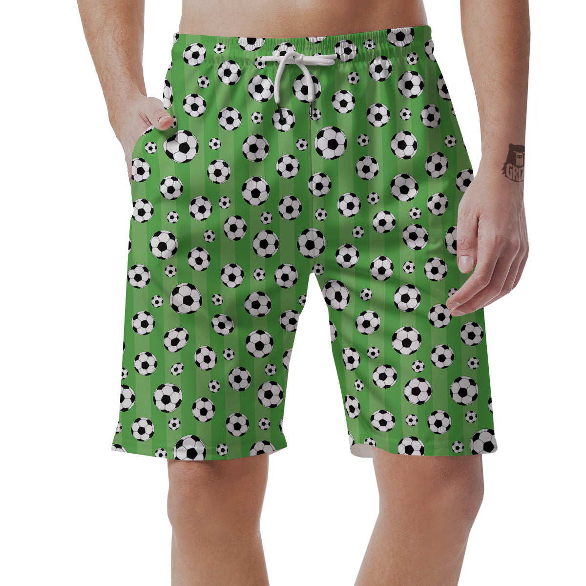Striped Green Football Print Pattern Men's Shorts-grizzshop