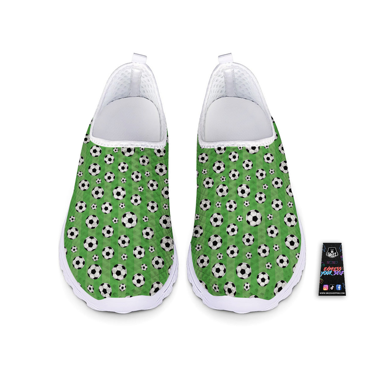 Striped Green Football Print Pattern Nurse Shoes-grizzshop