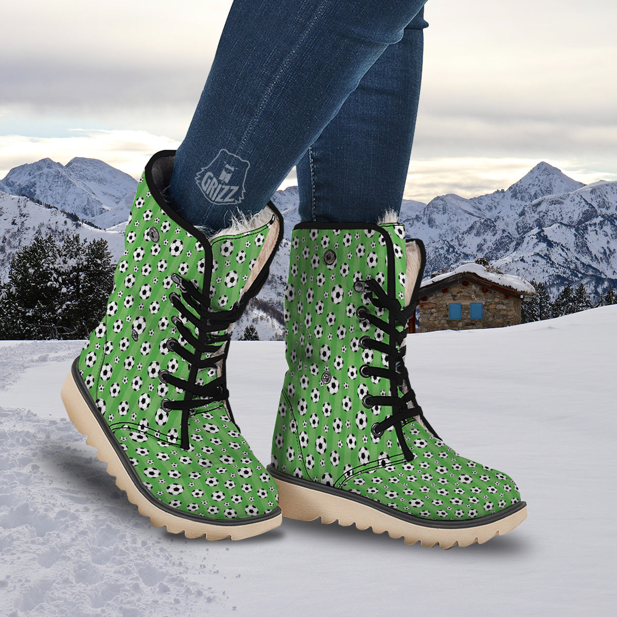 Striped Green Football Print Pattern Snow Boots-grizzshop