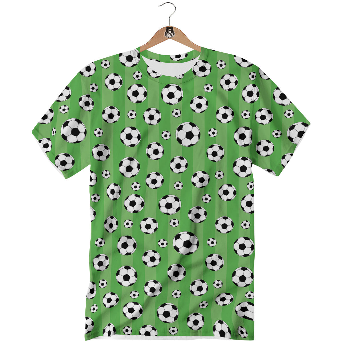 Striped Green Football Print Pattern T-Shirt-grizzshop