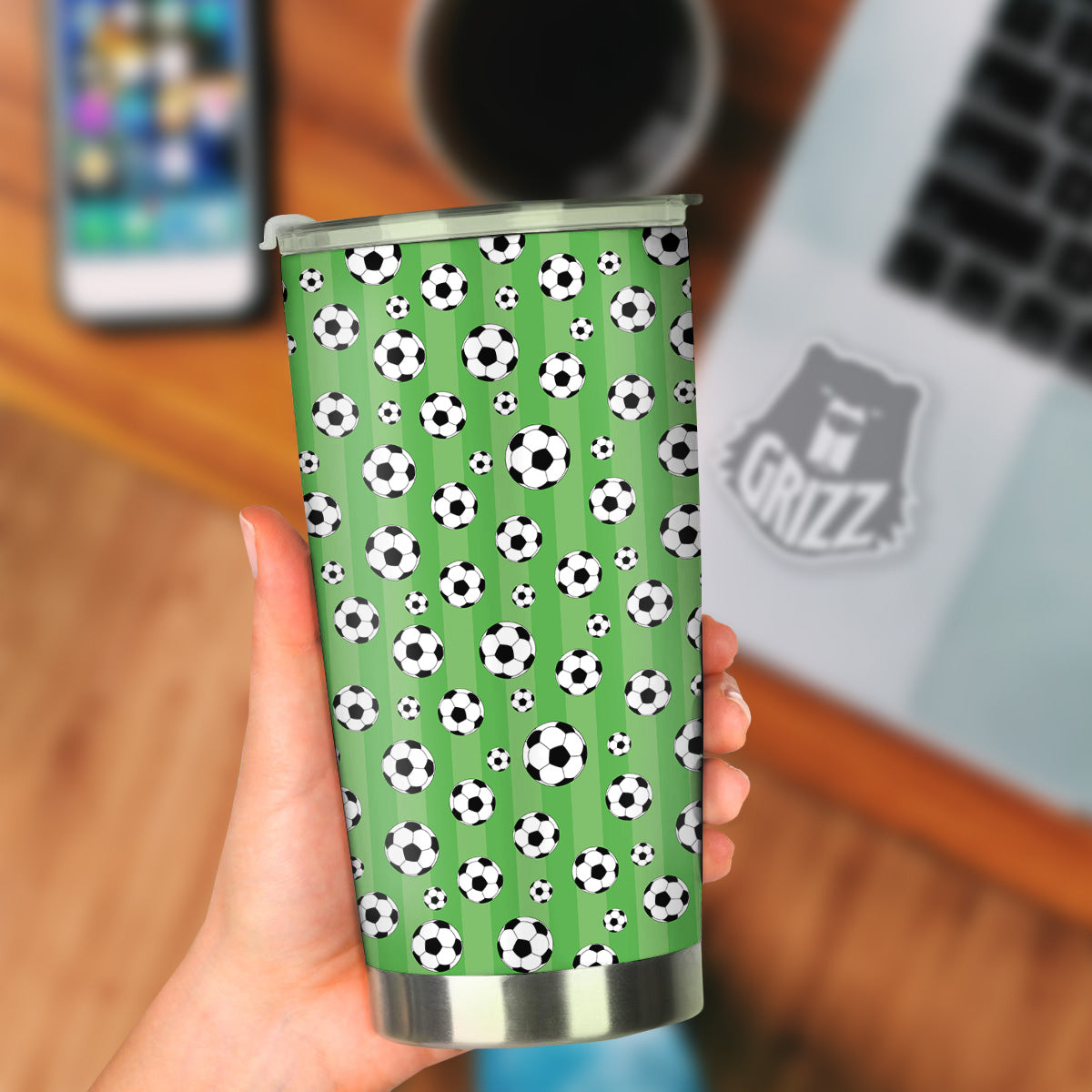 Striped Green Football Print Pattern Tumbler-grizzshop