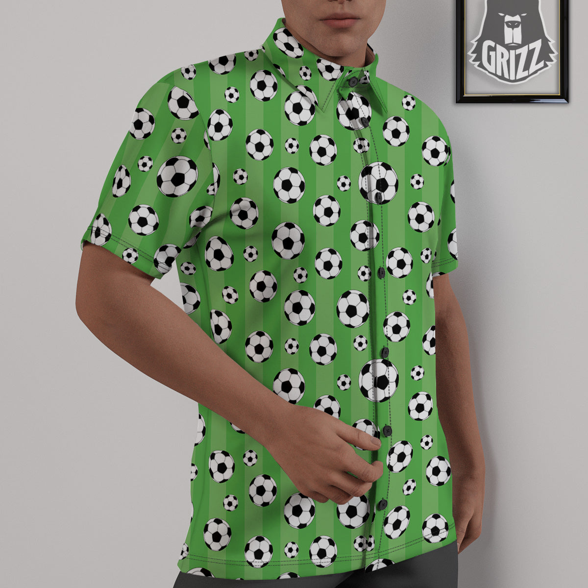 Striped Green Football Print Pattern Untucked Shirts-grizzshop