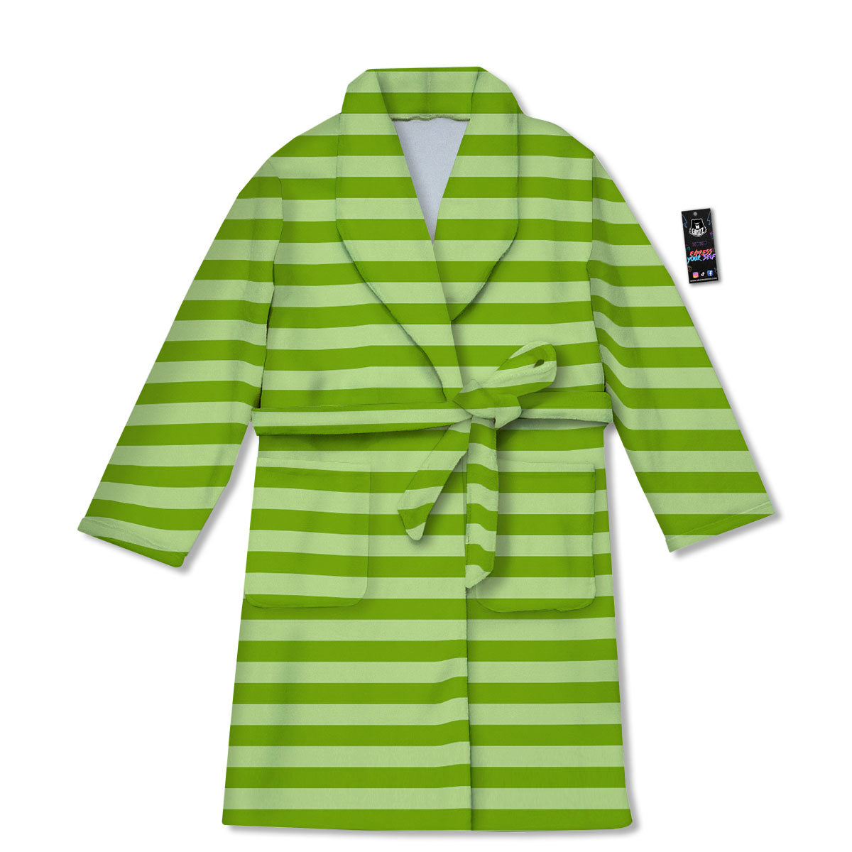 Striped Green Print Pattern Bathrobe-grizzshop