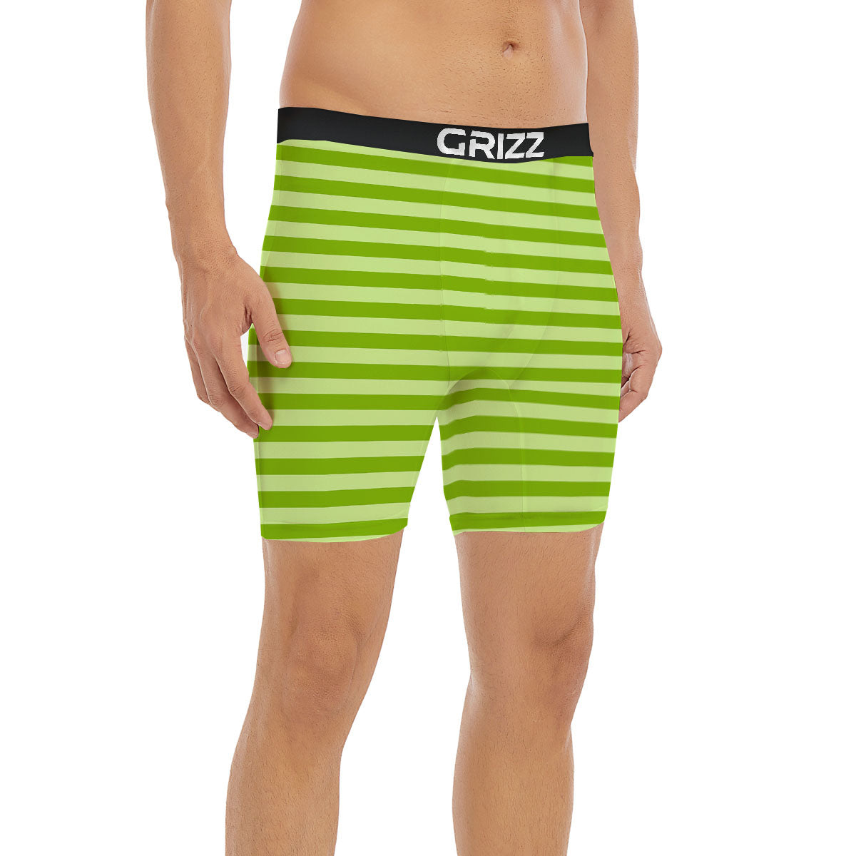 Striped Green Print Pattern Boxer Briefs-grizzshop