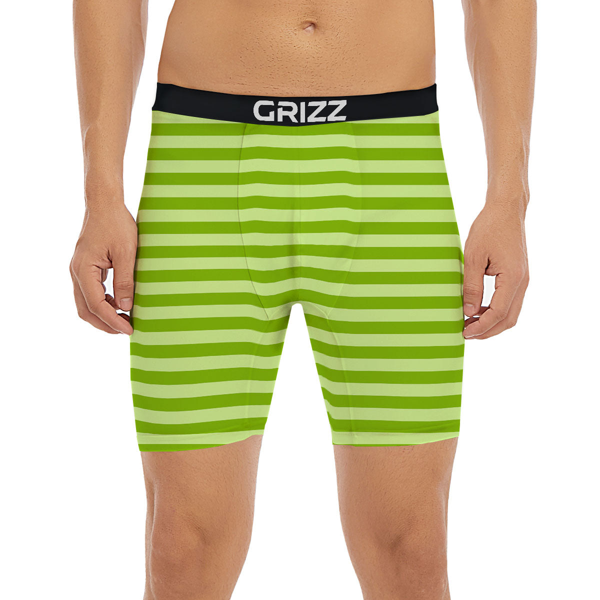 Striped Green Print Pattern Boxer Briefs-grizzshop