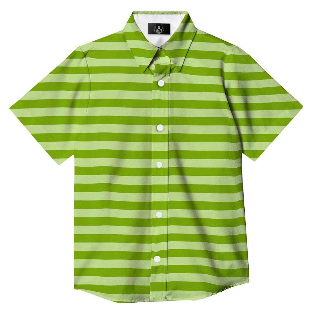 Striped Green Print Pattern Button Up Shirt-grizzshop