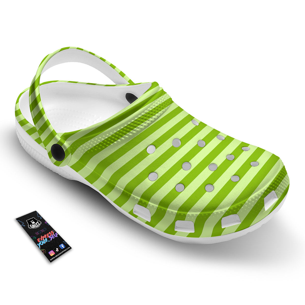 Striped Green Print Pattern Clog-grizzshop