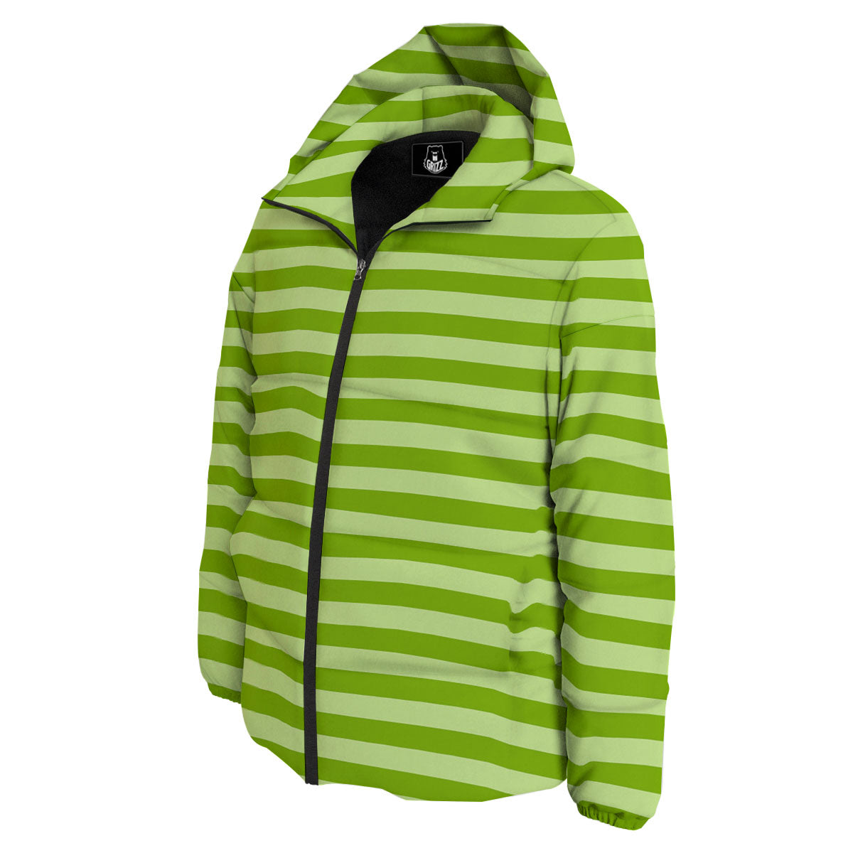 Striped Green Print Pattern Down Jacket-grizzshop